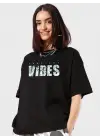 Omarı Stil Sahibi Baskılı Oversize T-shirt - Siyah