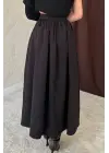 Siyah Beli Büzgülü Etek