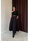 Siyah Beli Büzgülü Etek