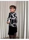 Omarı Siyah Beyaz Baskılı Çizgili Crop Gömlek SEO Uyumlu Moda