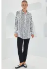 Siyah Beyaz Desenli Oversize Saten Gömlek 3985
