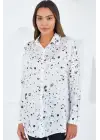Siyah Beyaz Desenli Oversize Saten Gömlek 3985