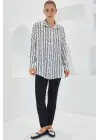 Siyah Beyaz Desenli Oversize Saten Gömlek 3985