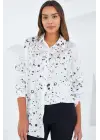 Siyah Beyaz Desenli Oversize Saten Gömlek 3985