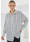 Siyah Beyaz Desenli Oversize Saten Gömlek 3985
