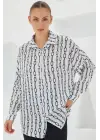 Siyah Beyaz Desenli Oversize Saten Gömlek 3985
