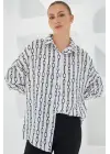 Siyah Beyaz Desenli Oversize Saten Gömlek 3985