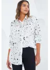 Siyah Beyaz Desenli Oversize Saten Gömlek 3985
