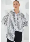 Siyah Beyaz Desenli Oversize Saten Gömlek 3985