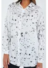 Siyah Beyaz Desenli Oversize Saten Gömlek 3985