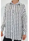 Siyah Beyaz Desenli Oversize Saten Gömlek 3985