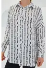 Siyah Beyaz Desenli Oversize Saten Gömlek 3985