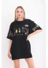 Omarı Siyah Baskılı Oversize Unisex Bisiklet Yaka T-Shirt