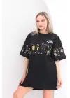 Omarı Siyah Baskılı Oversize Unisex Bisiklet Yaka T-Shirt