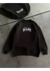 Omarı Siyah Bisiklet Yaka Baskılı Sweatshirt