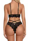 Omarı İnce Detaylı Siyah Çapraz İp Sütyen Külot Takımı