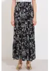 Siyah Desenli Uzun Viskon Etek 1898