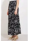 Siyah Desenli Uzun Viskon Etek 1898