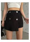 Modern İtalyan Çizgili Şort Etek