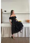 Siyah Gipeli Brode Elbise