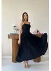 Siyah Göğüs Kuplu Uzun Büzgülü Elbise
