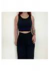 Omarı Kalın Askılı Siyah Crop Top