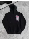 Omarı Siyah Uzun Kol Kapşonlu Baskılı Sweatshirt