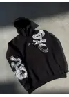 Omarı Siyah Kapşonlu Baskılı Sweatshirt