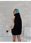 Omarı Siyah Penye Kapşonlu Sweatshirt