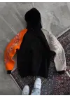 Omarı Siyah Penye Kapşonlu Sweatshirt