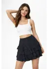 Şık Mini Fırfıtlı Yüksel Bel Etek