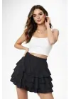 Şık Mini Fırfıtlı Yüksel Bel Etek