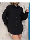 Omarı Rahat Kesim Siyah Keten Gömlek