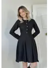 Omarı Siyah Klasik Dizayn Elbise