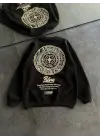 Omarı Siyah Ön Ve Arka Baskılı Kışlık Sweatshirt