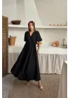 Omarı Siyah Uzun Müslin Elbise