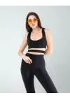 Omarı Siyah Önü Kurdeleli Askılı Crop Top