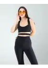 Omarı Siyah Önü Kurdeleli Askılı Crop Top