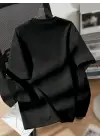 Omarı Siyah Oversize Baskılı Bisiklet Yaka T-shirt