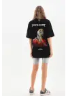 Omarı Siyah Baskılı Oversize T-Shirt