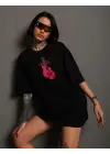 Omarı Unisex Baskılı Oversize T-Shirt - Siyah
