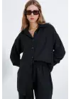 Siyah Oversize Keten Alt Üst Takım 6622