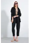 Siyah Oversize Keten Alt Üst Takım 6622