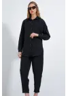 Siyah Oversize Keten Alt Üst Takım 6622