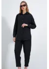 Siyah Oversize Keten Alt Üst Takım 6622