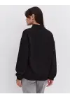 Omarı Siyah Oversize Yarım Fermuarlı Basic Sweatshirt