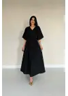 Siyah Pileli Uzun Elbise