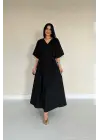 Siyah Pileli Uzun Elbise