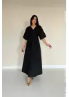Siyah Pileli Uzun Elbise