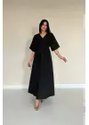 Siyah Pileli Uzun Elbise